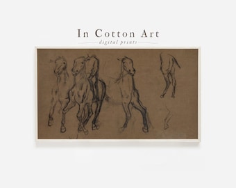 Vintage Drawing Frame TV Art / Horse Sketch Samsung TV Art Digital Download / Living room Moody Sketch | TV58