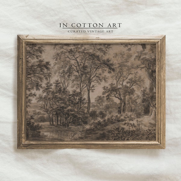 Antique Moody Watercolor Landscape Painting / Brown Dark Artwork PRINTABLE / Vintage Woodland Drawing | P149