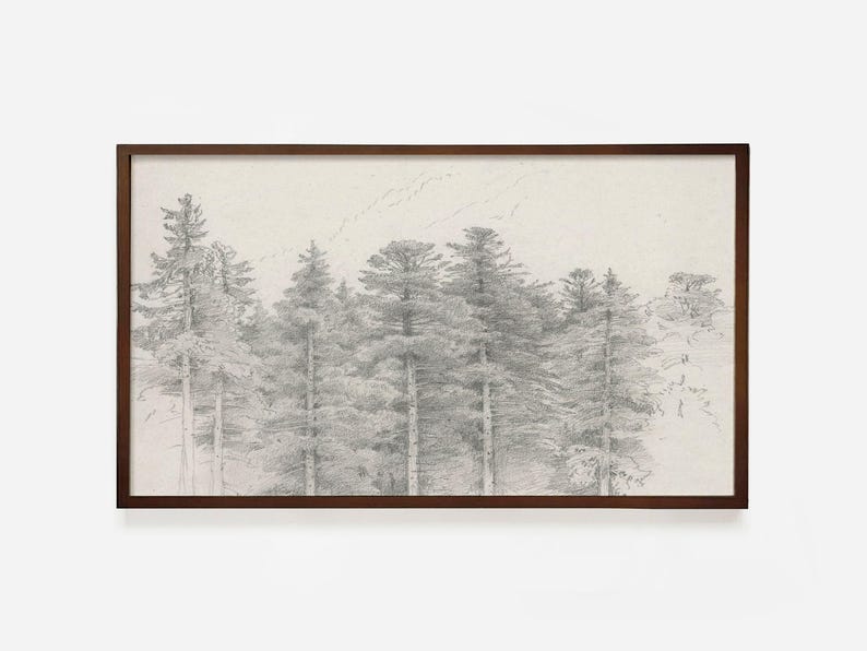 Samsung Frame TV Art / Dibujo de árbol de invierno vintage / Arte DIGITAL de Navidad image 4