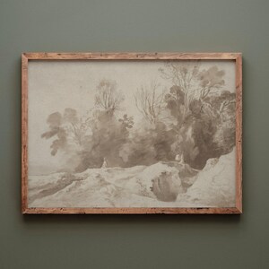 Stampa paesaggio seppia vintage, stampa seppia neutra, acquerello seppia, paesaggio inchiostro seppia, stampa antica seppia, arte murale neutra immagine 4