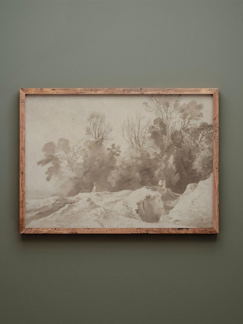 Stampa paesaggio seppia vintage, stampa seppia neutra, acquerello seppia, paesaggio inchiostro seppia, stampa antica seppia, arte murale neutra immagine 4
