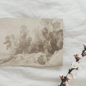 Stampa paesaggio seppia vintage, stampa seppia neutra, acquerello seppia, paesaggio inchiostro seppia, stampa antica seppia, arte murale neutra immagine 3