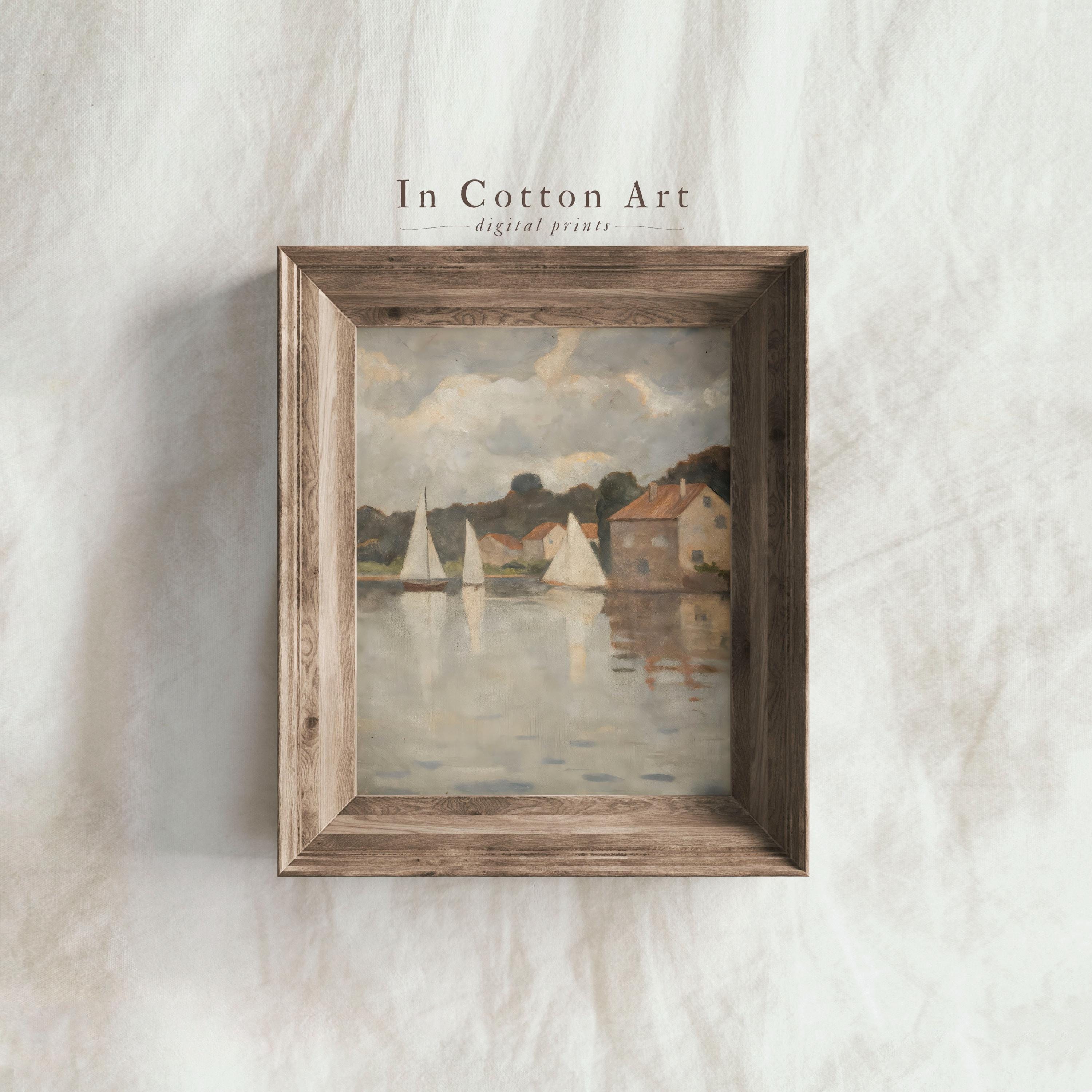 Vintage Sailing Boat Lake Scene PRINTABLE Wall Art, Nautical Landscape ...