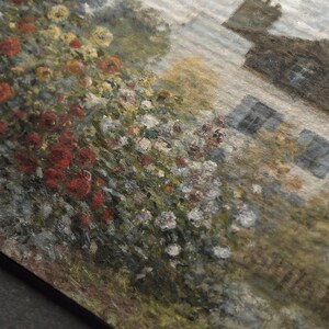 Panoramic Rustic Farmhouse Art Print / Floral Spring Wall Art / Vintage English Cottage Painting Above Bed / Narrow Oil Painting | D176 image 6