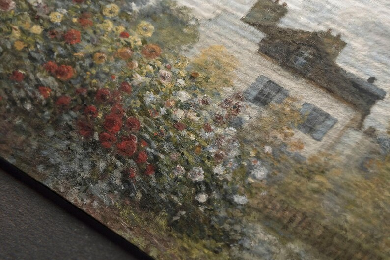 Panoramic Rustic Farmhouse Art Print / Floral Spring Wall Art / Vintage English Cottage Painting Above Bed / Narrow Oil Painting | D176 image 6