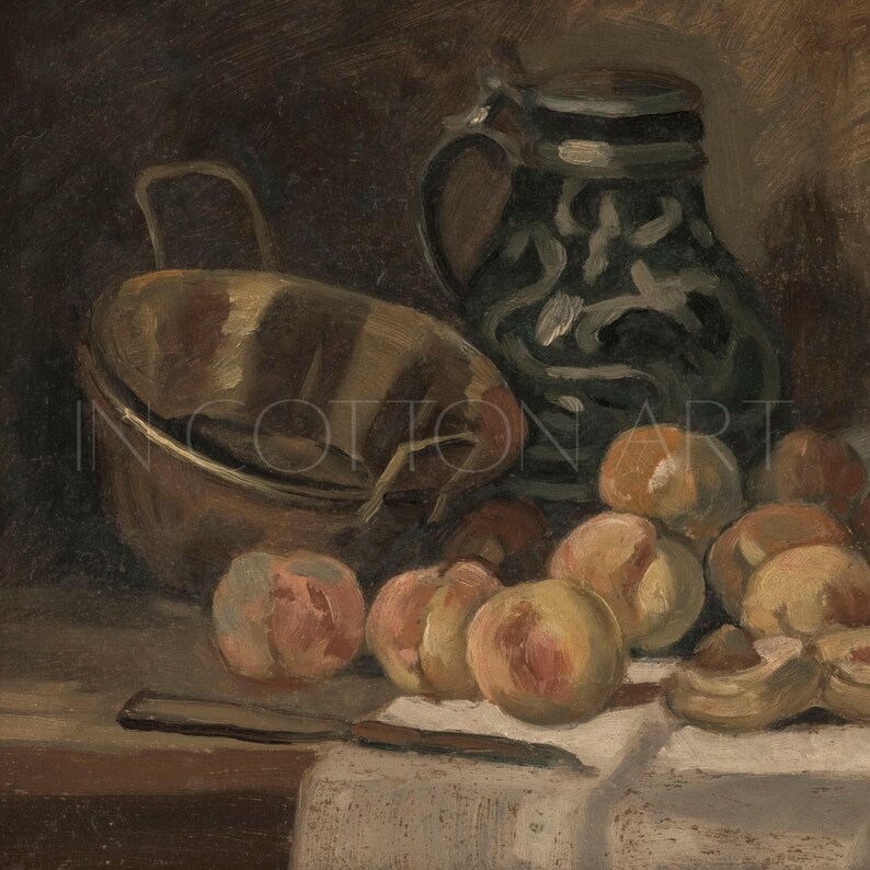 Moody Peach Still Life Oil Painting / Country Kitchen Art Print / Vintage Dark Wall Art / Farmhouse Wall Decor DIGITAL Download | P172 image 9