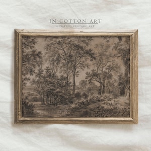 Antique Moody Watercolor Landscape Painting / Brown Dark Artwork PRINTABLE / Vintage Woodland Drawing | P149