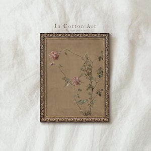 Vintage Botanical Print / Neutral Antique Rose Painting PRINTABLE / Floral Rustic Farmhouse Decor | P143