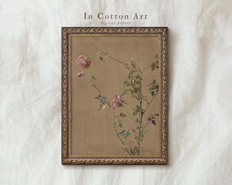 Stampa botanica vintage / Dipinto di rosa antica neutra STAMPABILE / Decorazione rustica floreale in stile fattoria / P143