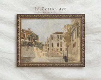 Vintage Venice Canal Painting PRINTABLE / Antique Neutral European Print / Muted Watercolor Digital Wall Art | P82