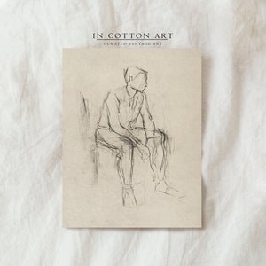 Minimalist Figure Sketch / Vintage Line Drawing PRINTABLE / Male Figure Study Art Print / Neutral Antique Wall Art Digital | D70