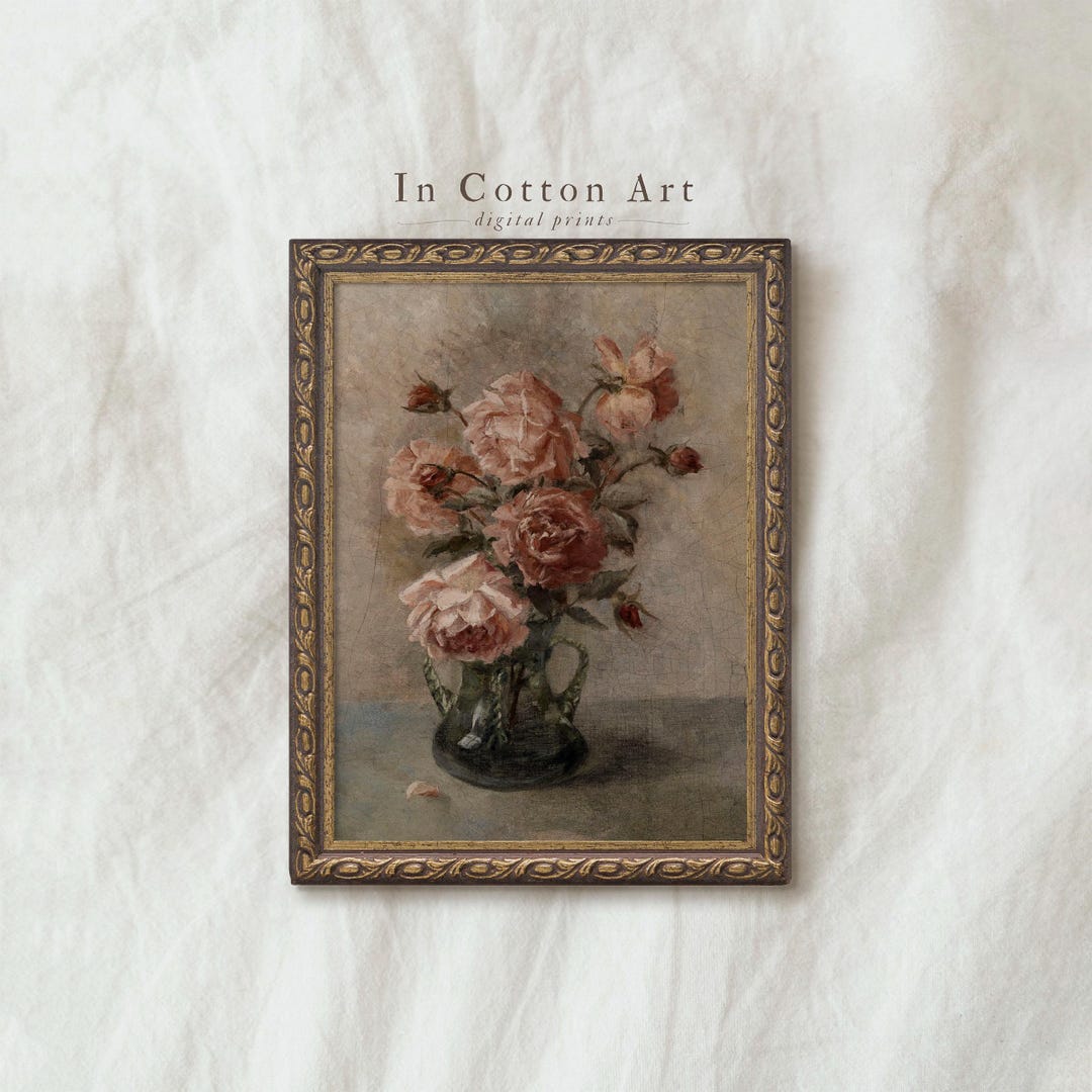 Moody Roses Vintage Still Life Painting, Dark Floral Botanical Print ...