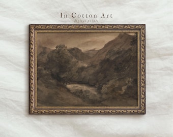 Vintage Moody Watercolor Landscape / Brown Dark Painting PRINTABLE / Antique Scenery Drawing | P135
