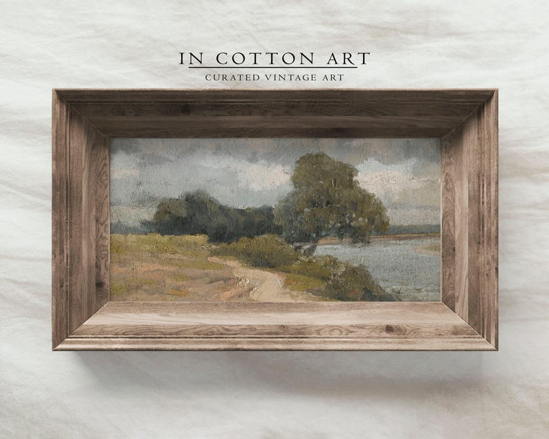 Vintage Panoramic Art Print / Rustic Landscape Painting Above Bed PRINTABLE / Summer Wall Decor DIGITAL Download InCottonArt | P178 image 3