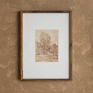 Antique Farmhouse Sketch Art Print / Neutral Landscape Etching / Vintage PRINTABLE Digital Art image 3