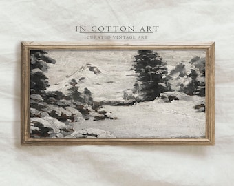 Snowy Panoramic Landscape PRINTABLE / Vintage Narrow Holiday Print / Digital Wall Art | P131