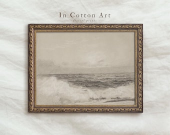 Ocean Waves Digital Art Print / Coastal Decor for Beach House / Relaxing Seascape Drawing / Nautical Home Decor PRINTABLE | D72