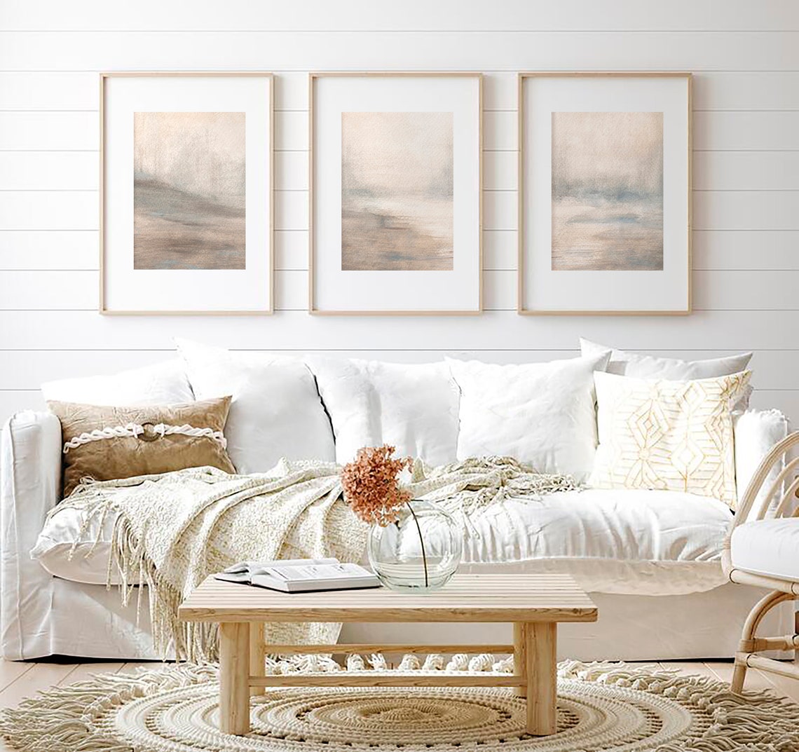 3 piece neutral art above bed Calming neutral wall art Etsy