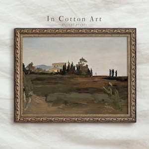Country Scenery Wall Art / Neutral Farmhouse Oil Painting PRINTABLE / Warm Tone Vintage Landscape | P85