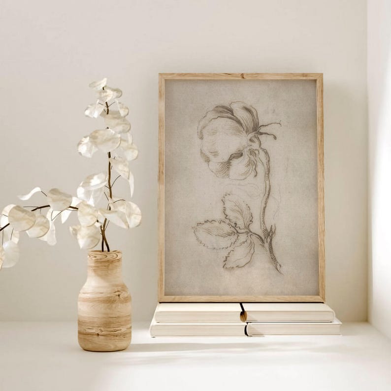 Set di 2 stampe botaniche vintage, schizzo di fiori antichi, schizzo botanico neutro, stampa di schizzo di rose, set di 2 disegni di rose, schizzo artistico immagine 5