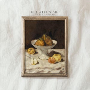 Impression de peinture à l'huile de mauvaise humeur de nature morte vintage avec des poires et des pommes/Décor d'étagères de cuisine de cottage moderne/Art fruitier rustique IMPRIMABLE | P225 image 5