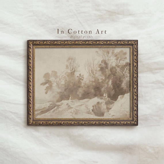 Vintage sepia landscape print, Neutral sepia print, Sepia watercolor painting, Sepia ink landscape, Sepia antique print, Neutral wall art