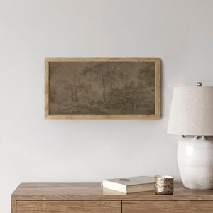 Antieke humeurige donkere bosrijke kunstprint / vintage moderne abstracte bosschildering / panoramisch rustiek landschapsmuurkunst boven bed | P150 afbeelding 7