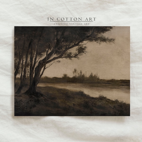 Moody campagne paysage peinture à l’huile / décoration murale rustique vintage / Antique Dark paysage Art Print / Nature dessin imprimable | P186