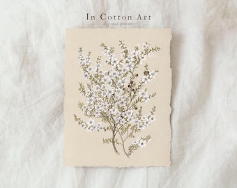 Ilustración botánica vintage / Lámina de vivero con flores blancas antiguas / Decoración de pared rústica estilo francés / Arte de pared rústico estilo cabaña / P182