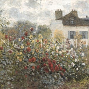 Panoramic Rustic Farmhouse Art Print / Floral Spring Wall Art / Vintage English Cottage Painting Above Bed / Narrow Oil Painting | D176 image 9