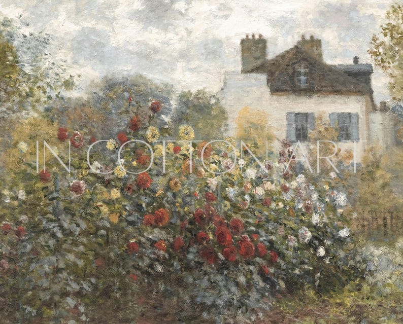 Panoramic Rustic Farmhouse Art Print / Floral Spring Wall Art / Vintage English Cottage Painting Above Bed / Narrow Oil Painting | D176 image 9