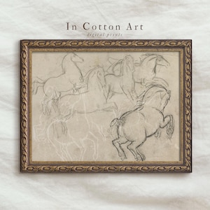 Vintage Horse Print / Rustic Farmhouse Sketch Art / Neutral Drawing Wall Art PRINTABLE Digital | D45