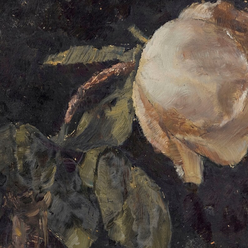 Vintage Moody Still Life Oil Painting / Antique Rose Art Print - Etsy