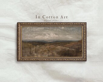 Vintage Panoramic Landscape Oil Painting PRINTABLE / Narrow Neutral Scenery Art Print / Neutral Wall Art Above Bed | P163
