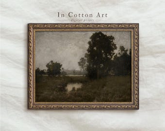 Dark Green Landscape PRINTABLE Digital / Vintage Moody Wall Art / Nature Scenery Art Print / Vintage Modern Oil Painting | P184