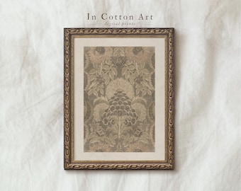 Neutral Botanical Pattern Wall Art / Vintage Tapestry Art PRINTABLE / Textile Digital Download Art Print | P240