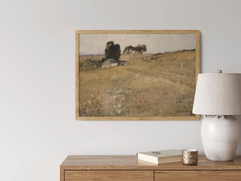 Vintage zomer land landschapsschilderkunst AFDRUKBAAR / antieke cottage landschap kunst aan de muur / warme kunstprint digitaal Dwonload | P32 afbeelding 7