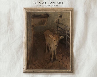 Farmhouse Animal Painting / Vintage Moody Country Art Print / Rustic Cow Farm Animal Wall Art | P78