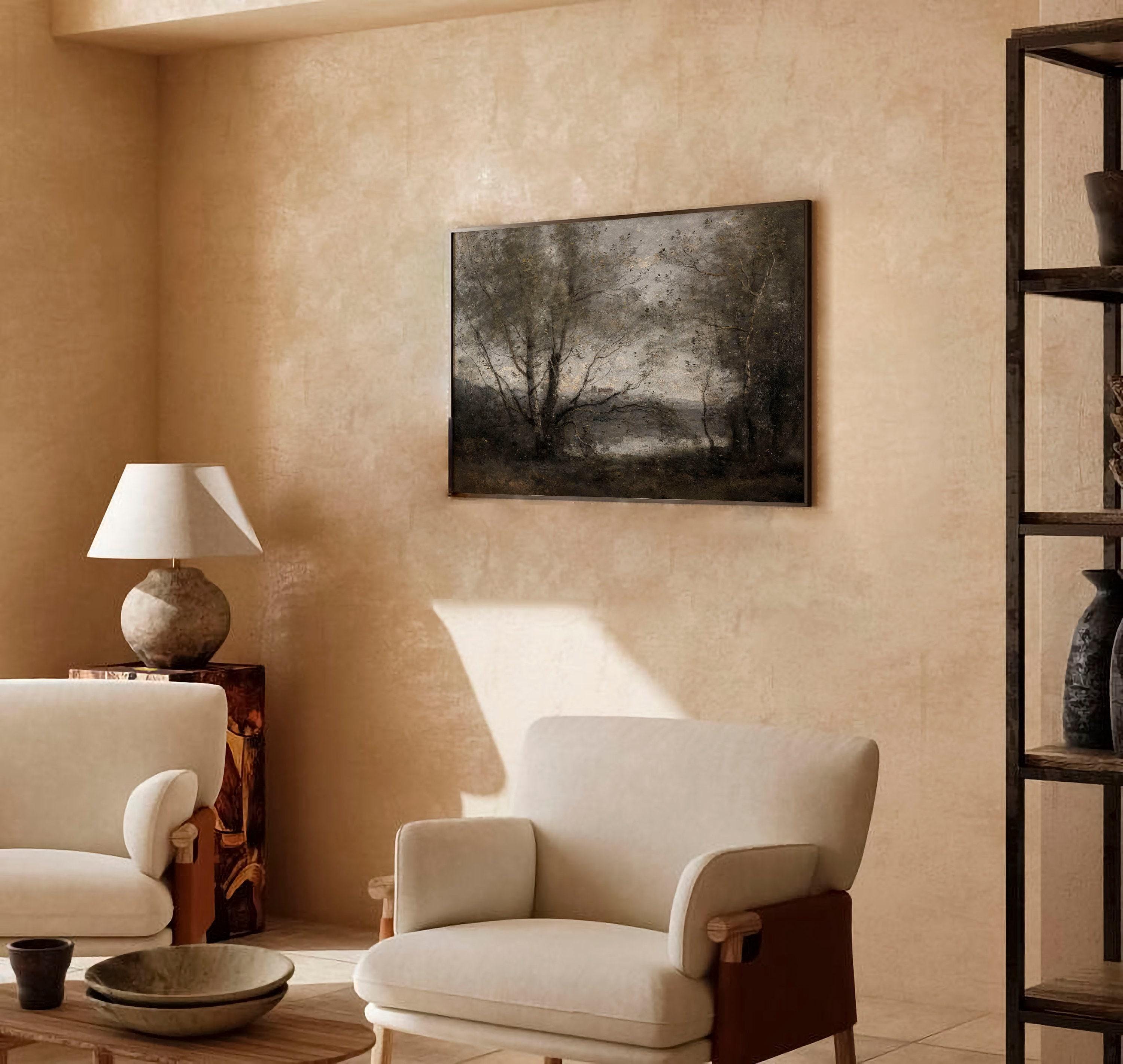 Antique Moody Landscape Art Print / Vintage Woodland Oil Painting ...
