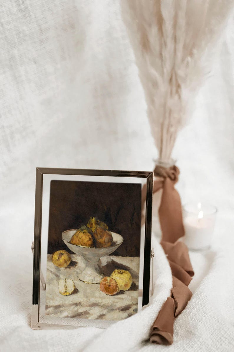 Impression de peinture à l'huile de mauvaise humeur de nature morte vintage avec des poires et des pommes/Décor d'étagères de cuisine de cottage moderne/Art fruitier rustique IMPRIMABLE | P225 image 7