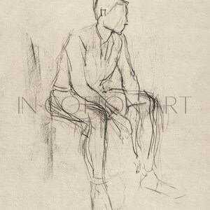 Minimalist Figure Sketch / Vintage Line Drawing PRINTABLE / Male Figure Study Art Print / Neutral Antique Wall Art Digital | D70 image 9