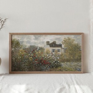 Panoramic Rustic Farmhouse Art Print / Floral Spring Wall Art / Vintage English Cottage Painting Above Bed / Narrow Oil Painting | D176 image 8