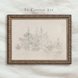 Rustic Winter Landscape PRINTABLE Art / Pine Forest Sketch / Neutral Farmhouse Art Print | D4