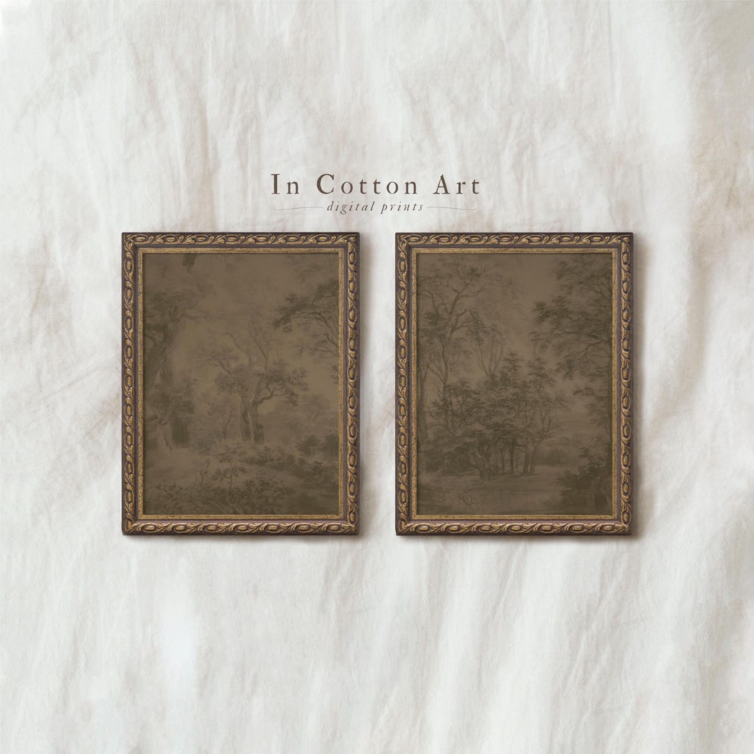 Vintage Forest Landscape Print Set of 2, Antique Woodland Wall Art ...