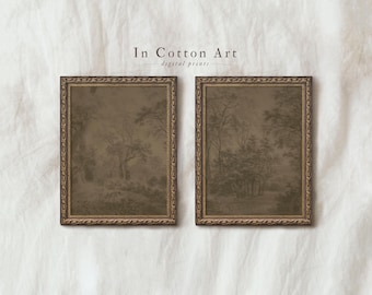 Vintage Forest Landscape Print Set of 2, Antique Woodland Wall Art Digital, Abstract Landscape PRINTABLE Decor, Moody Toned Trees | P150