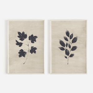 Autumnal prints, Modern botanical fall prints, Modern autumn prints, 2 piece fall prints, Leaf painting autumn, Fall leaf painting set of 2