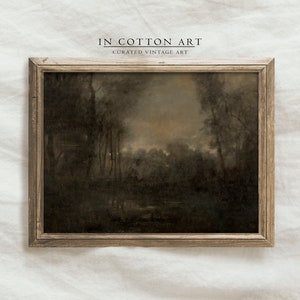 Vintage Moody Abstract Landscape Painting / Dark Wall Art Digital PRINTABLE / Antique Rustic Forest Art Print | P107