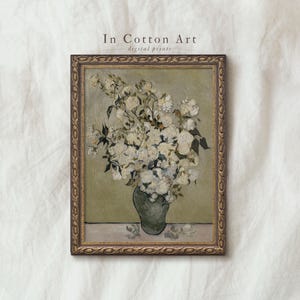 Neutral Still Life Roses Painting PRINTABLE / White Flower Vase / Vintage Farmhouse Art Print | P87