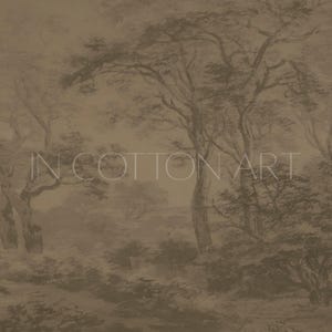 Antieke humeurige donkere bosrijke kunstprint / vintage moderne abstracte bosschildering / panoramisch rustiek landschapsmuurkunst boven bed | P150 afbeelding 9