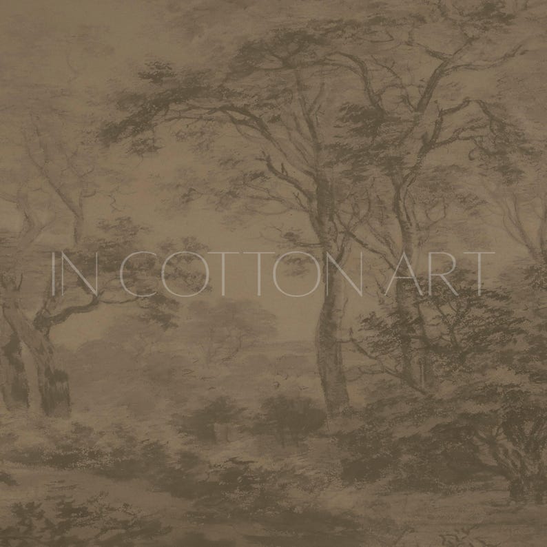 Antieke humeurige donkere bosrijke kunstprint / vintage moderne abstracte bosschildering / panoramisch rustiek landschapsmuurkunst boven bed | P150 afbeelding 9